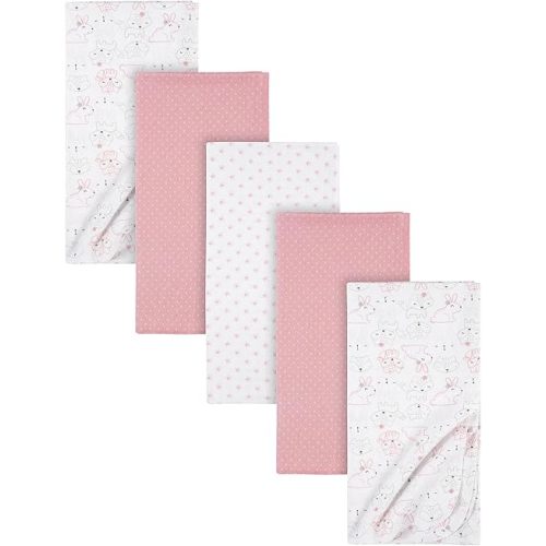 Gerber Girls Newborn Infant Baby Toddler Nursery 100% Cotton Flannel Receiving Swaddle Blanket, Rainbows Pink, (Pack of 5)