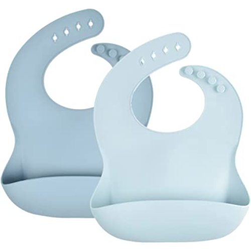 Silicone Baby Bibs | Food Grade Silicone Bibs for Babies | Messy Free Easily Wipe Clean, Set of 2 (Dusty Blue)