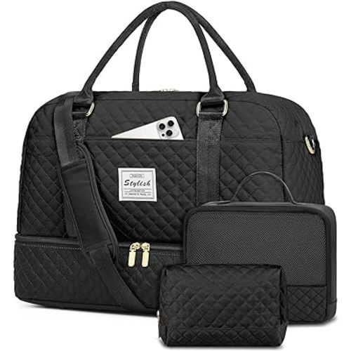 Travel Weekender Bag for Women: Travel Duffle Bag with Shoe Compartment Carry on Overnight Bag for Women Yoga Gym Duffel Bag with Wet Pocket Hospital Bags for Labor and Delivery Black
