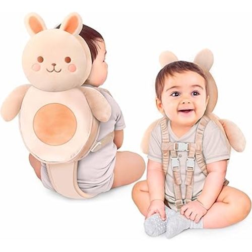 Baby Head Protector Backpack, 100% Cotton Non-Toxic Hypoallergenic Baby Backpack Head Protection Pillow, Full Head Coverage, Baby Head Pillow for Falling, Secure, Durable, Rabbit
