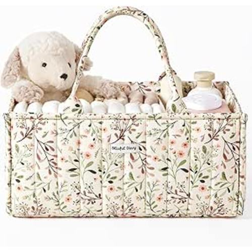 Blissful Diary Floral Diaper Caddy Organizer, Stylish Nursery Storage Basket, Diaper Bag,Gift for Baby Shower, Baby Registry Must Have, Newborn Essentials, Pastoral Daisy