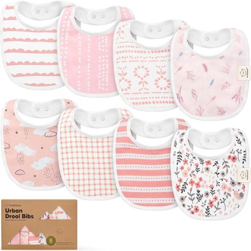 KeaBabies 8-Pack Organic Baby Bibs for Drooling and Teething (Sweet Charm)