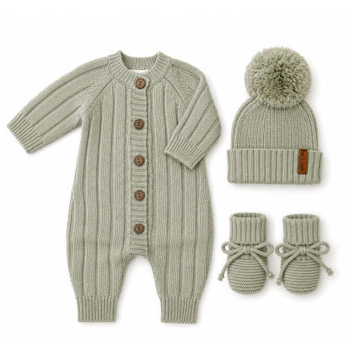 Milo Cotton Knit Jumpsuit 3pc SET | Sage – Olive and Cradle