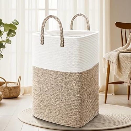Laundry Basket,Woven Cotton Rope Laundry Hamper,60L Versatile Storage for Dirty Clothes,Baby Toys,and Blankets in Bathroom, Nursery,and Living Room