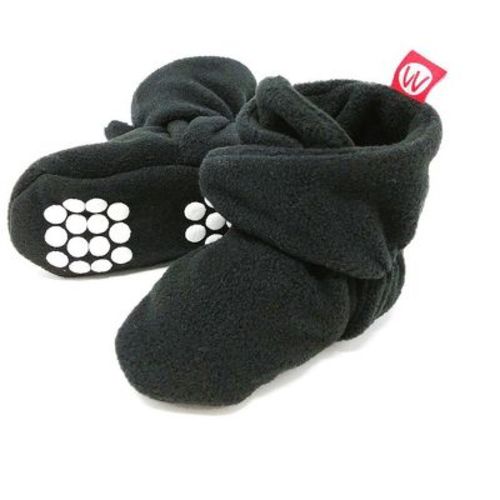 Wrapables Fleece Baby Booties With Anti-skid Bottoms Black Stripes 6-12 M