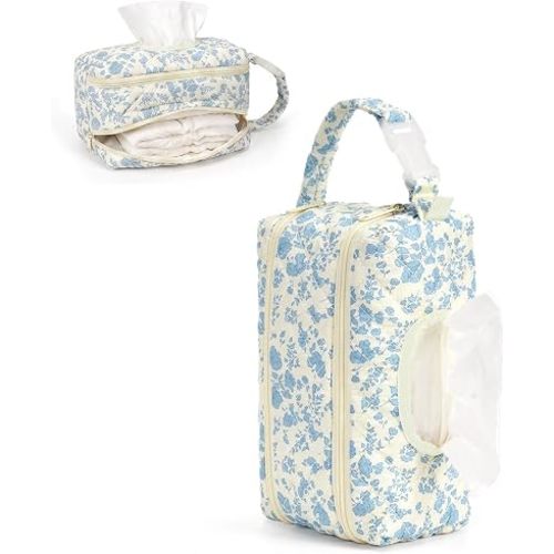 Double-Layer Wipe Holder Quilted Wipes Bag Small Hanging Diaper Bag Portable Wipe Pouch for Stroller, Home, Travel