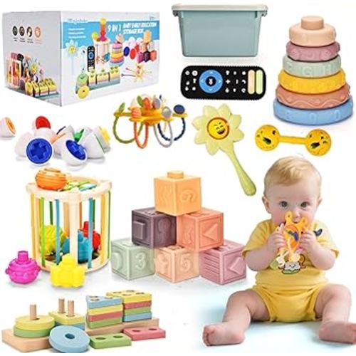 Majabike Baby Toys 6 to12 Months 7 in1 and 9 in-1 Montessori Teething Trendy Toys Sorting Sensory Educational Learning Gift for Toddlers Aged 1-3 (9in1)