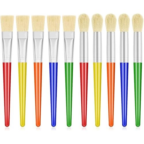 Anezus Large Chubby Paint Brushes Round and Flat Preschool Paint Brushes for Washable Paint Acrylic Paint For Toddler , 10Pcs