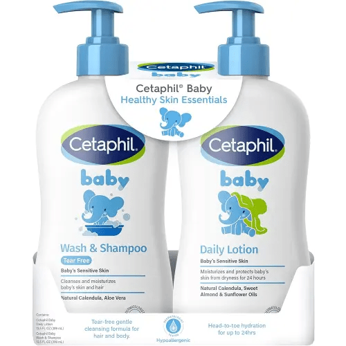 Cetaphil Baby Wash & Shampoo Plus Body Lotion, Healthy Skin Essentials, Head to Toe Hydration for up to 24 Hours, for Delicate, Sensitive Skin, 2-Pack,White