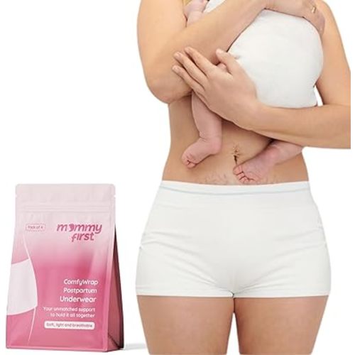Mommy First® High-Waisted Postpartum Underwear | Soft, Breathable, Stretchable Maternity Panties for C-Section & Vaginal Delivery Recovery | Disposable & Washable | Waist 28" to 42" | Pack of 4