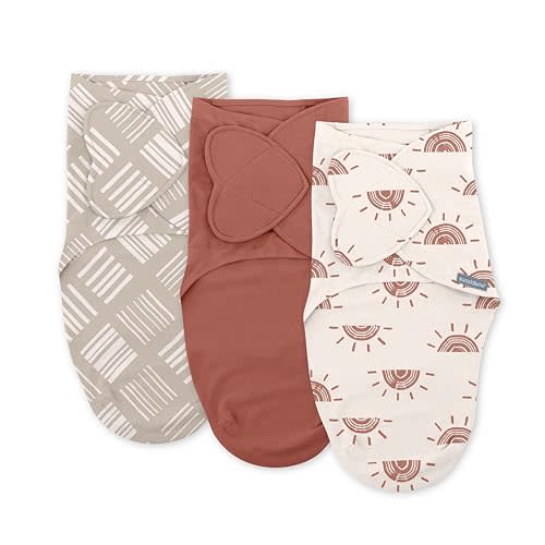Ingenuity SwaddleMe Monogram Collection Swaddle, 3-Pack, for Ages 0-3 Months - Rising Sun