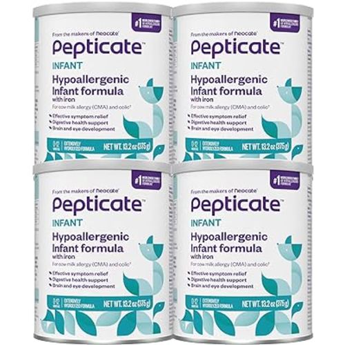 Pepticate Baby Formula, Hypoallergenic Powdered Infant Formula for Cow Milk Allergy, with Omega 3 DHA, ARA, Iron & Prebiotics, 13.2oz (Pack of 4)