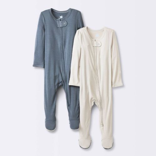 Baby Boys' 2pk Solid So Very Soft Modal Blend Sleep N' Play - Cloud Island™ Gray 3-6M: Footed Pajamas, Long Sleeve, Mitten Cuff