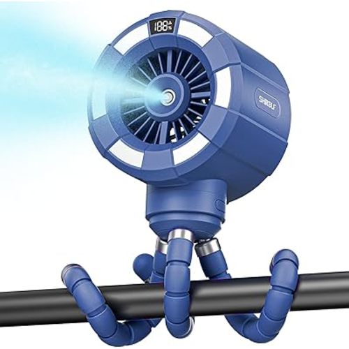 6000mAh Misting Fan for Stroller, 3 Speeds Portable Clip Fan with Intermittent/Continuous Spray, 14H Cooling, Detachable Mount, Timer & Night Light for Baby (100ML Water Tank)-Darblue