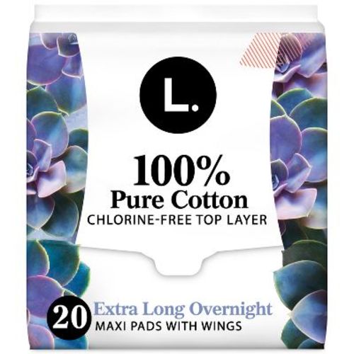 L . Organic Cotton Maxi Extra Long Overnight Pads - 20ct