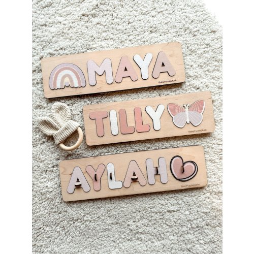 Personalized Baby Name Puzzle with Pegs, First Christmas Gift, Wooden Montessori Toys for Toddler