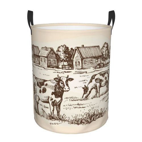 Large Laundry Basket with Handles - Cows On The Farm Baby Kids Dirty Clothes Laundry Hamper