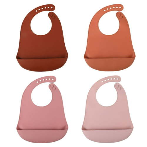 Hengguang Baby Boy and Girl Silicone Waterproof Bib with Food Catcher Pocket, 4 Piece