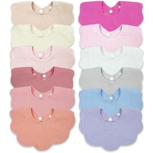 Baby Drool Bibs for Unisex Girls Boys 12 Pack Baby Muslin Bibs for Drooling and Teething