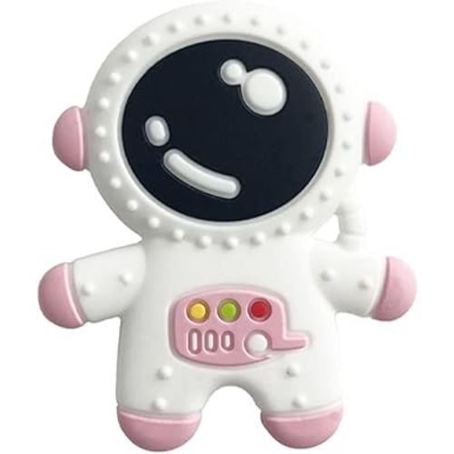 Baby Teething Spaceman Toy for 3+ Months Infants Sucking, Food Grade Silicon Astronaut Styling Teether, BPA Free (Pink)