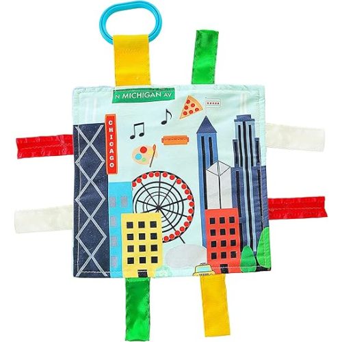 Baby Jack & Co 8x8” Learning Lovey Chicago Illinois Tag Toys for Babies - Baby Crinkle Toys - Soft & Safe - Learn USA Cities and Shapes - Ideal Baby Toy & Gift BPA Free w/Stroller Clip