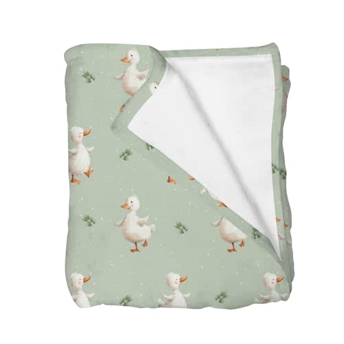 Spring Duck Boho Leaves Baby Blankets for Girls Boys Cute Ducks Green Leaves Swaddle Receiving Blanket for Infant Toddler Nursery Crib Pastel Farm Animal Summer Bed Blankets Green 30x40inch