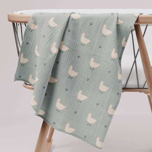 Minty Duck Organic Muslin Swaddle Blanket for Baby – Soft GOTS Certified Cotton Wrap, Gender Neutral Nursery Gift Idea