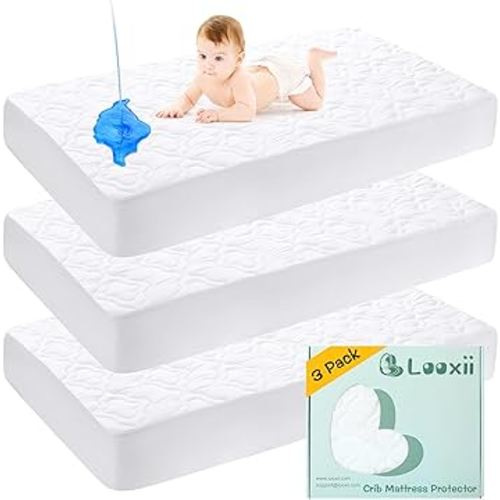 Looxii Waterproof Crib Mattress Protector 3 Pack Crib Mattress Pad Cover Soft and Breathable Absorbent Crib Toddler Mattress Cover