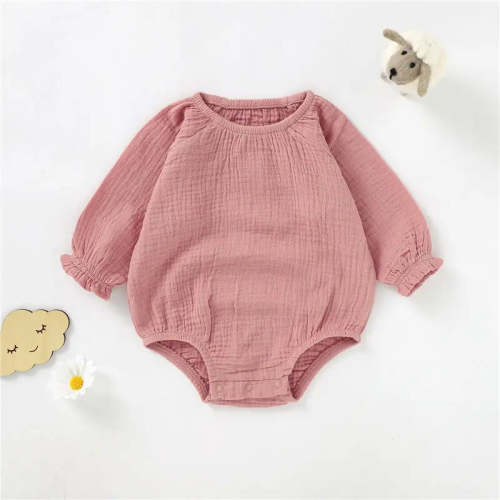 Infant organic cotton muslin bubble romper