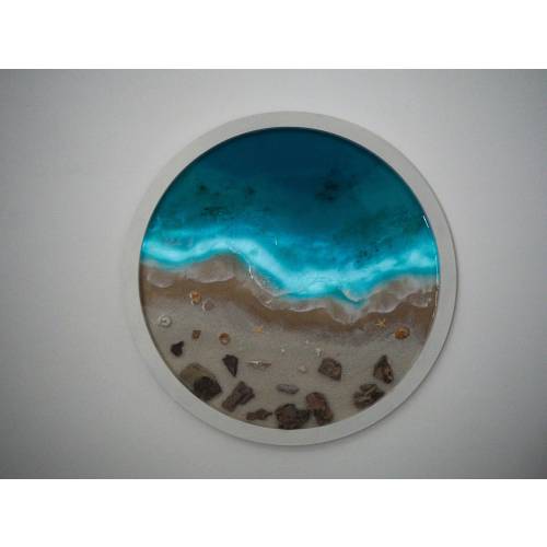Glow in the Dark Home Decor, luminescent Wall Hanging, modern boho sea landscape, ocean wave epoxy resin art Nursery playroom framed artwork