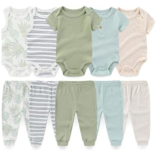 Baby Boy Girl 10 Piece Combined Type Clothing Set Cotton Baby Bodysuits and Pants Set Home Outdoor Infant Clothes