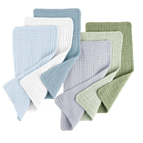 Konssy Muslin Baby Burp Cloths 6 Pack, Soft Absorbent 100% Cotton Burping Clothes for Newborns, Baby Boys and Girls, Unisex