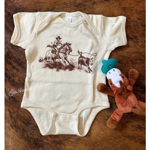 Tie- down baby onesie