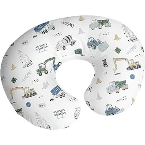 Sweet Jojo Designs Construction Truck Boy Nursing Pillow Cover Baby Breastfeeding Slipcover Infant Newborn Nursery Bottle Breast Feeding Pillowcase(Pillow NOT Included)- Grey Blue Green Transportation