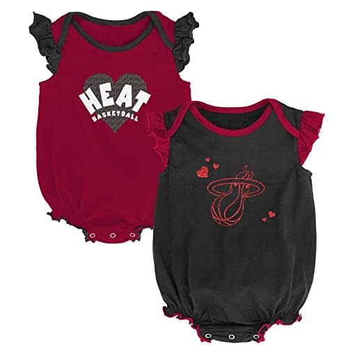Outerstuff NBA Miami Heat Infant Baby Girls (12-24 Months) Double Trouble Ruffled Creeper 2 Pack Set