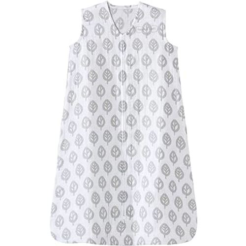 HALO Sleepsack, 100% Cotton Muslin Wearable Blanket, Swaddle Transition Sleeping Bag, TOG 0.5, Grey Tree Leaf, Medium, 6-12 Months