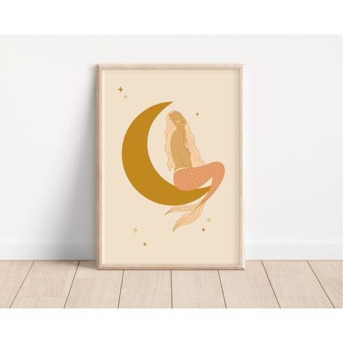 Boho Mermaid Print, Mermaid Nursery Art,  Mermaid Art Digital Download, instant download