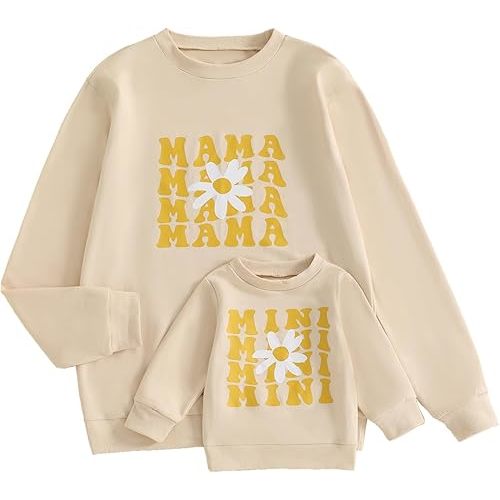 Karwuiio Mommy and Me Fall Outfits Mama and Mini Sweatshirts Family Matching Outfits Letter Print Pullover Sweatshirt Tops
