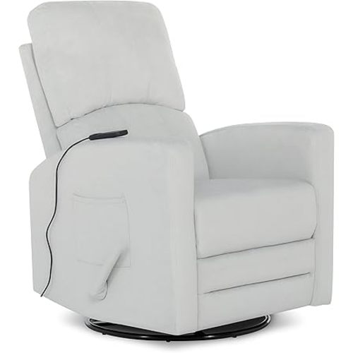 Evolur Habana Upholstered Faux Leather, Ergonomic Seating Glider Swivel, Rocker, Recliner with in-Built Massager, Glider Chair for Nursery in Grey, Modern Nursery Recliner, Tool-Free Assembly.