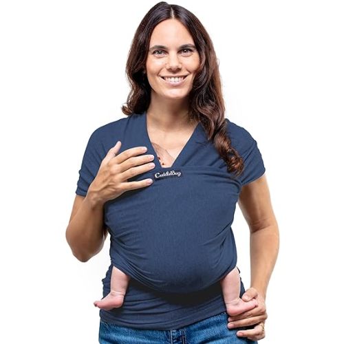 CuddleBug Baby Wrap - Hands-Free Baby Carrier Wrap - Soft & Stretchy Baby Wraps Carrier - Baby Carrier Newborn to Toddler 7-35 lbs - One-Size-Fits-All Baby Holder Wrap - Hip-Healthy Wrap (Navy)