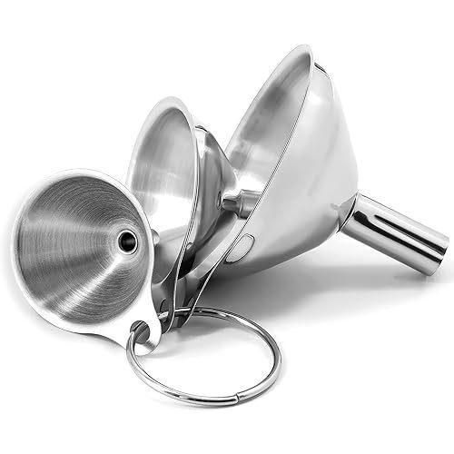 Anaeat Stainless Steel Mini Kitchen Funnel Set, 3 Pack Durable Metal Filling Funnels for Transferring Liquid, Dry ingredients, Cosmetic Lotion, Fluid, Spices, Powder - Food-Grade & High Heat Resistant