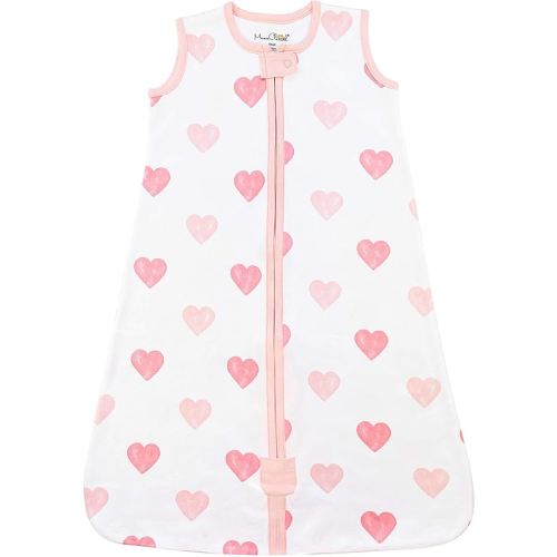 Baby Sleeping Bag 1.0 TOG, Organic Cotton Baby Wearable Blanket, All-Season Sleep Sack with 2-Way Zipper, Swaddle Transition Sleep Bag, Hearts, Small (0-6 Months), 1-Pack