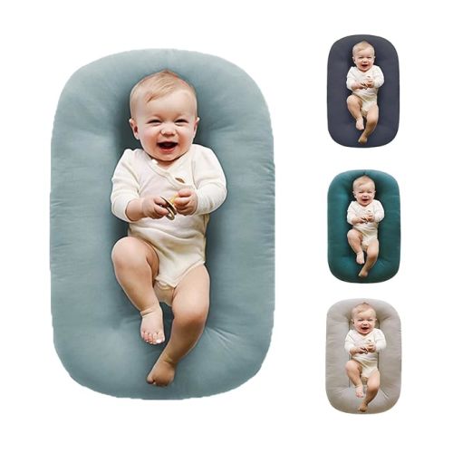 Baby Lounger, Baby Lounger for Newborn 0-24 Months, 100% Breathable Cotton Baby Nest for Tummy Time & Diaper Changes, Portable Infant Essentials for Home & Outdoor (Misty Blue)