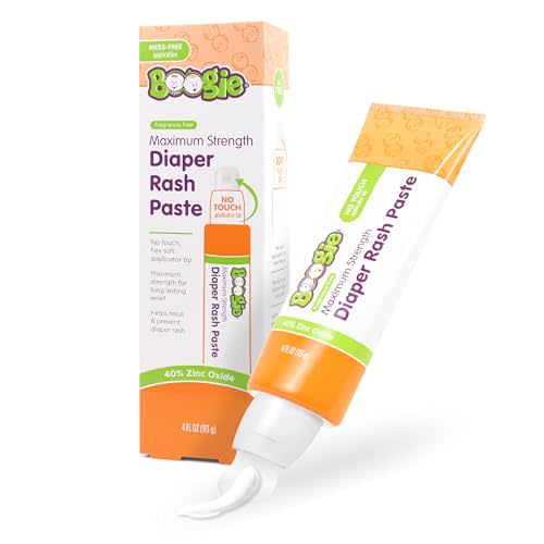 Boogie Diaper Rash Paste, Maximum Strength 40% Zinc Oxide, Mess-Free Applicator, Soothes Baby Bum, Diaper Bag Essential, 4oz