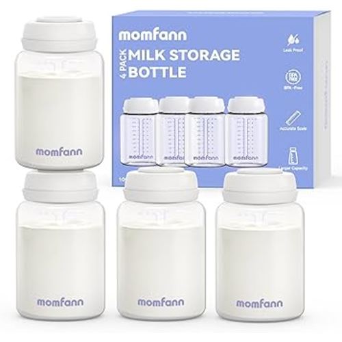 Breastmilk Storage Bottle 4 Pack, 10oz Milk Storage Bottle – Wide-Neck Fit for Most Nipples, Leak-Proof, BPA-Free, for Fridge & Travel