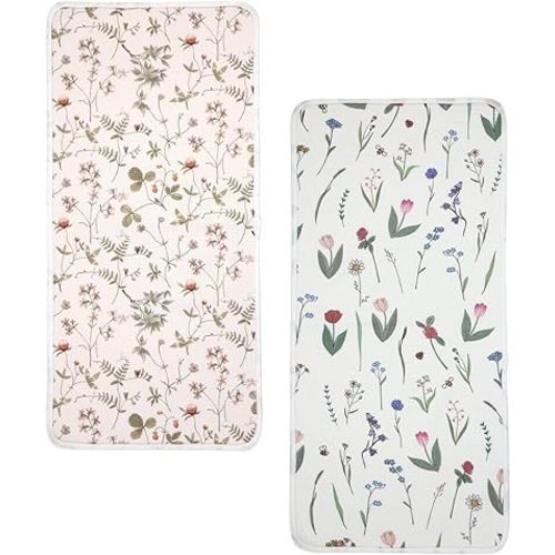 haakaa Waterproof Changing Pad Liners, 100% Cotton, Soft & Breathable (2pcs, 13" x 27.5" Honey Blossom+Vintage Garden)