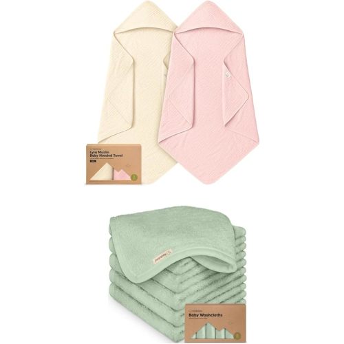 KeaBabies 2-Pack Muslin Hooded Baby Towels for Girls, Boys, and Baby Washcloths for Newborn, Toddlers - 100% Cotton Infant Bath Towel with Hood, Soft & Absorbent Washcloths for Toddlers