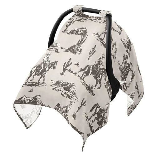 Western Cowboy Horse Cactus Baby Car Seat Cover Breathable Infant Car Seat Cover Muslin Cotton Carseat Canopy Lightweight for Summer Sun Bug