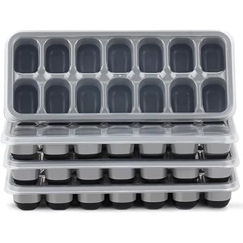 Ice Cube Tray 4 Pack, Easy-Release & Flexible 56 pcs Silicone Ice Cube Trays with Spill-Resistant Removable Lid, Stackable Ice Trays with Covers for Freezer, Cocktail