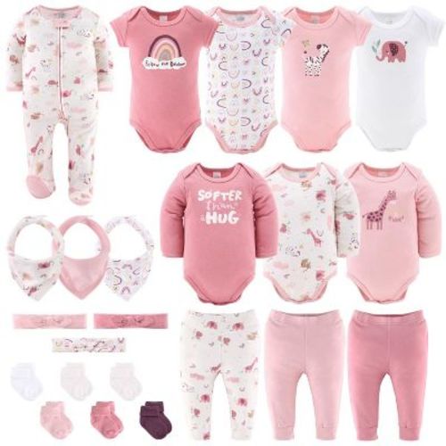 The Peanutshell Layette Gift Set For Baby Girls, Safari Rainbow, 23 Essential Pieces, 6-9 Months, Pink
